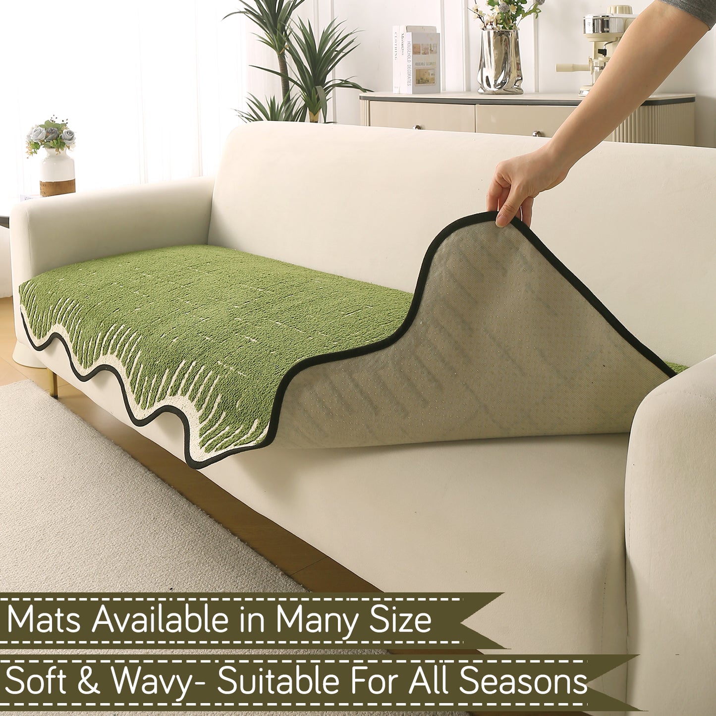 Premium Supple Soft Wavy Sofa Cover Mat, Green