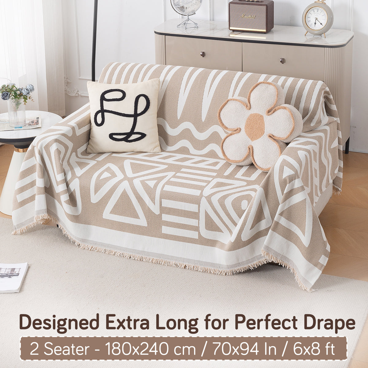 Urban Tribe Premium Chenille Fabric Sofa Cover Throw, Beige