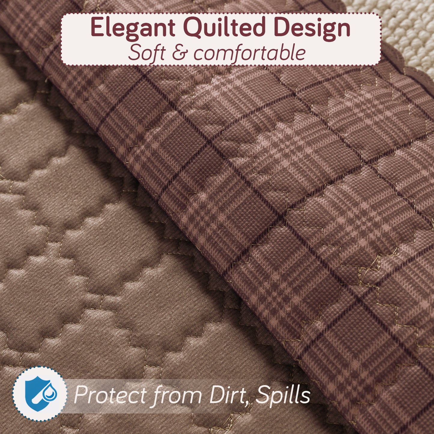 Premium Quilted 5 (3+1+1) Seater Sofa Cover Set with Foam Filling | 'Comfort Grid', Rose Taupe