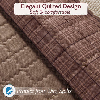 Premium Quilted 5 (3+1+1) Seater Sofa Cover Set with Foam Filling | 'Comfort Grid', Rose Taupe