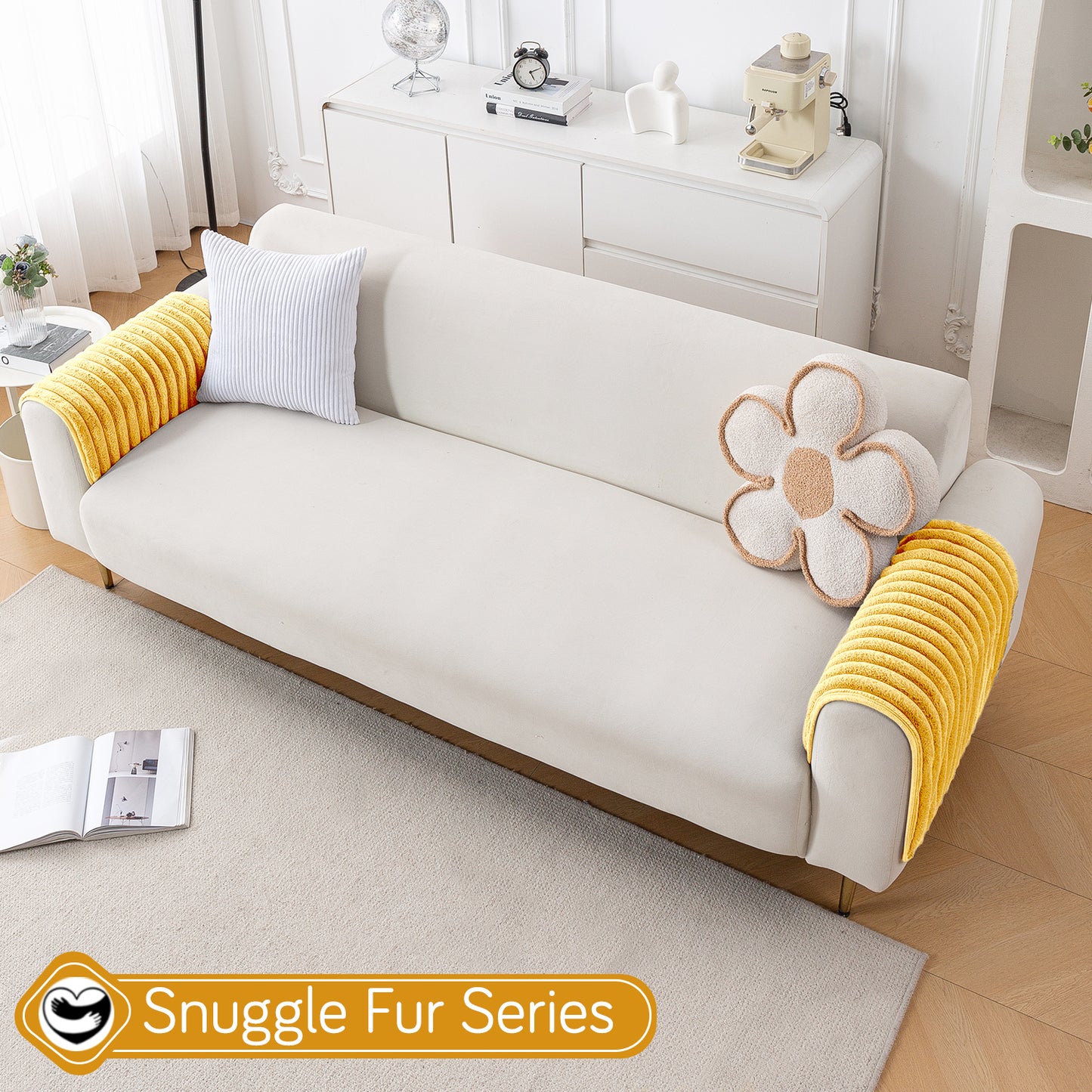 Faux Rabbit Fur Plush Anti-Slip Sofa Mat |Snuggle Fur Mustard Yellow