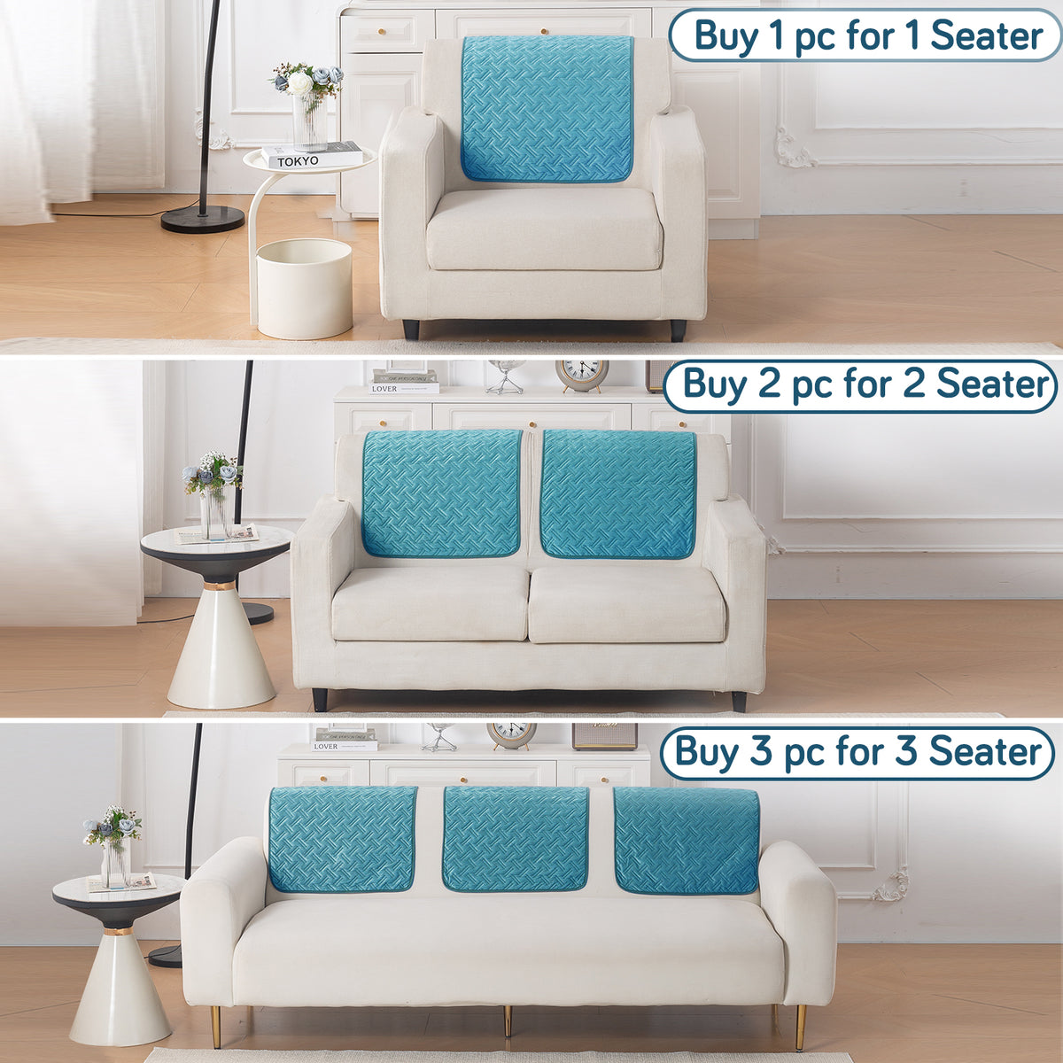 Softline Quilted Sofa Cover Mat, Teal Blue
