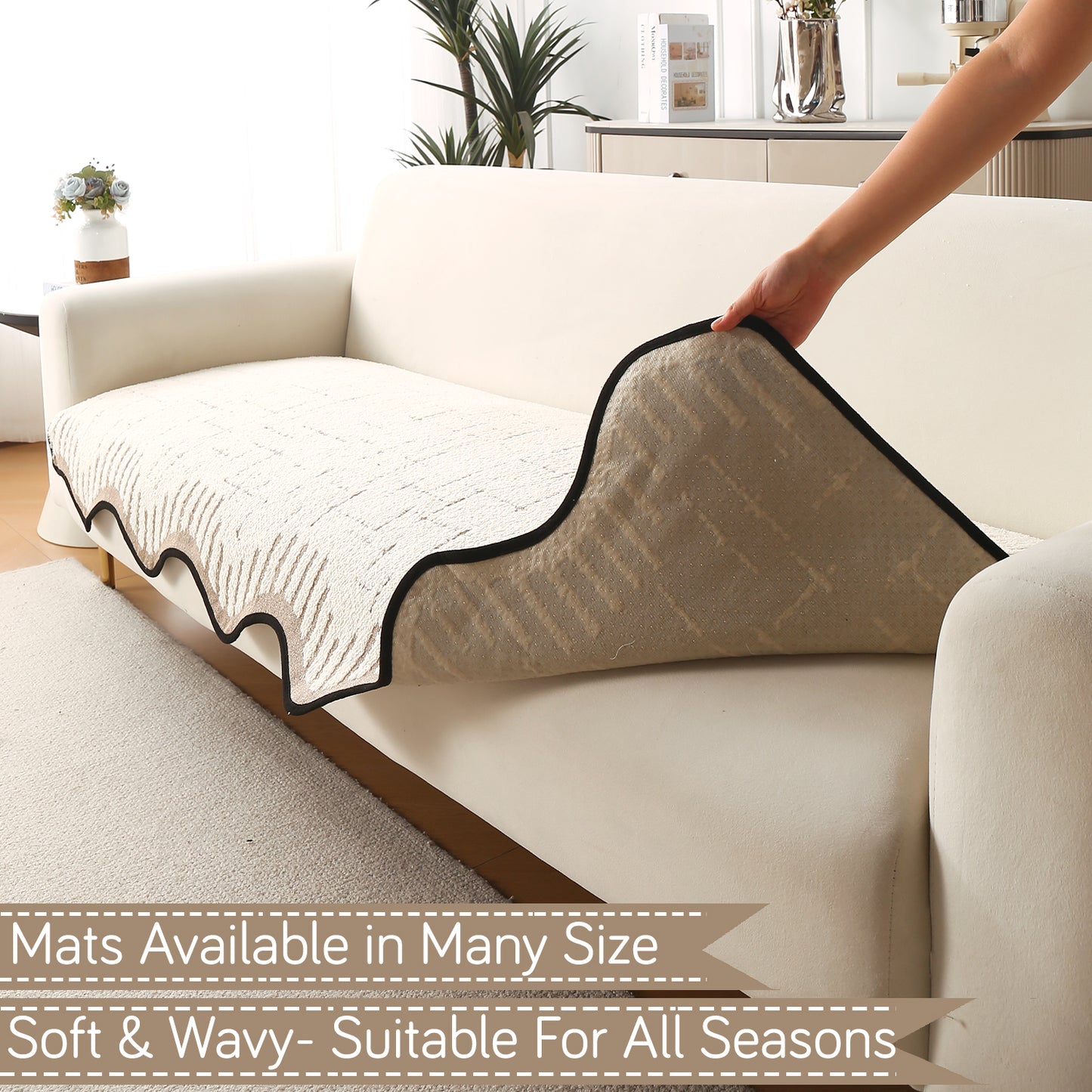 Premium Supple Soft Wavy Sofa Cover Mat, Cream Brown