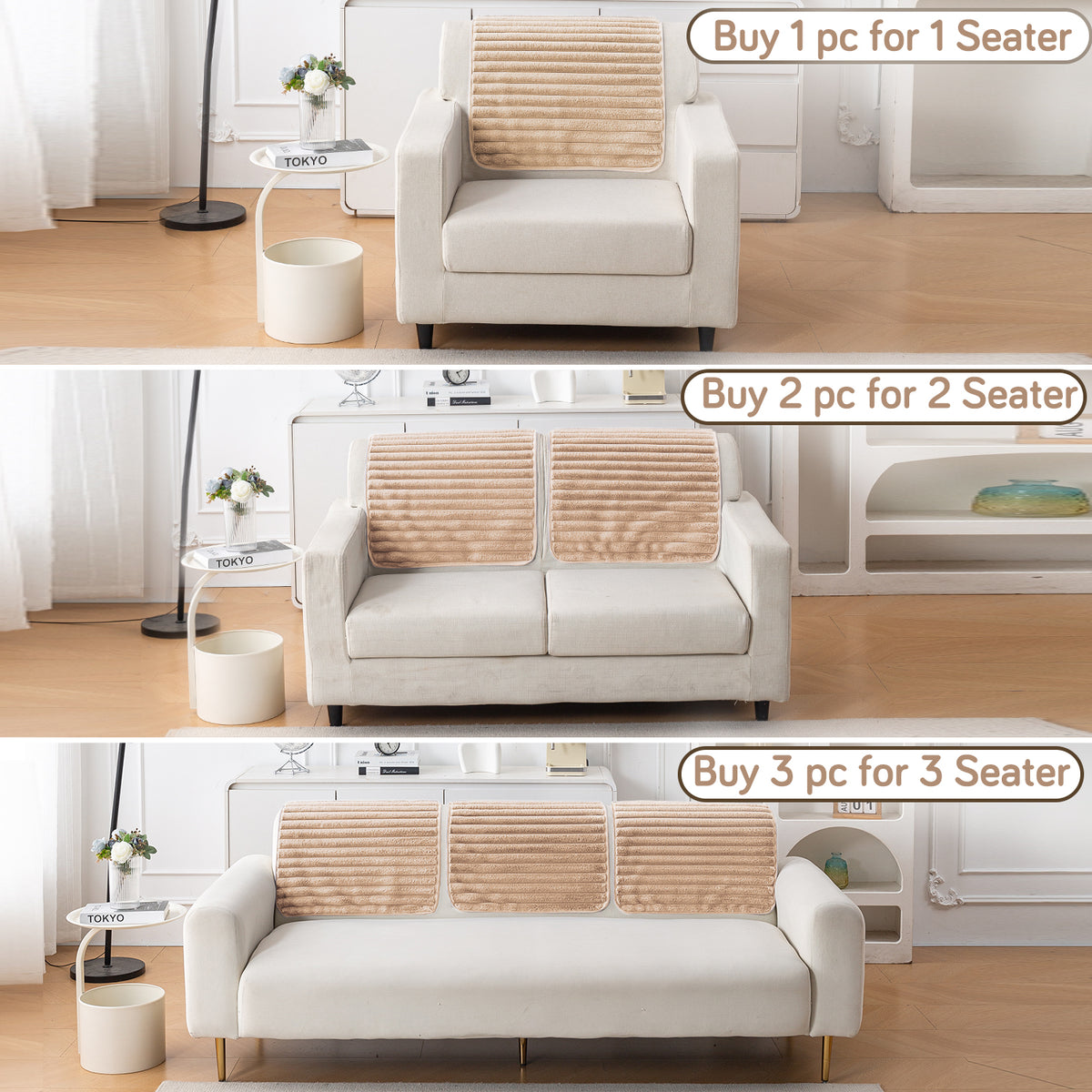 Faux Rabbit Fur Plush Anti-Slip Sofa Mat |Snuggle Fur Sand Brown