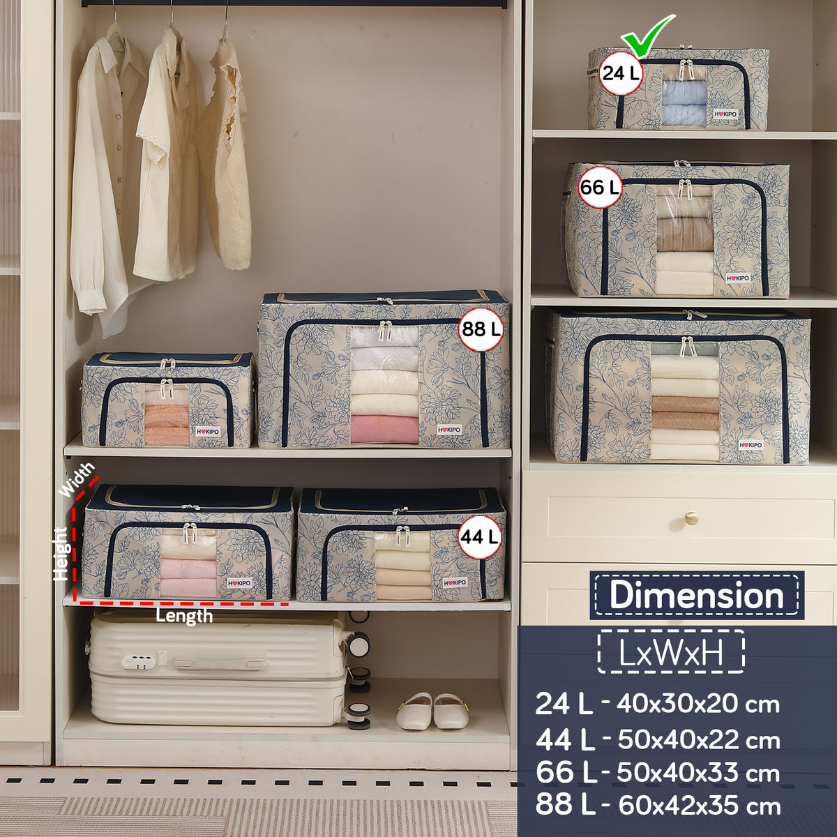Foldable Cloth Storage Organizer for Wardrobe, Blue Blossom