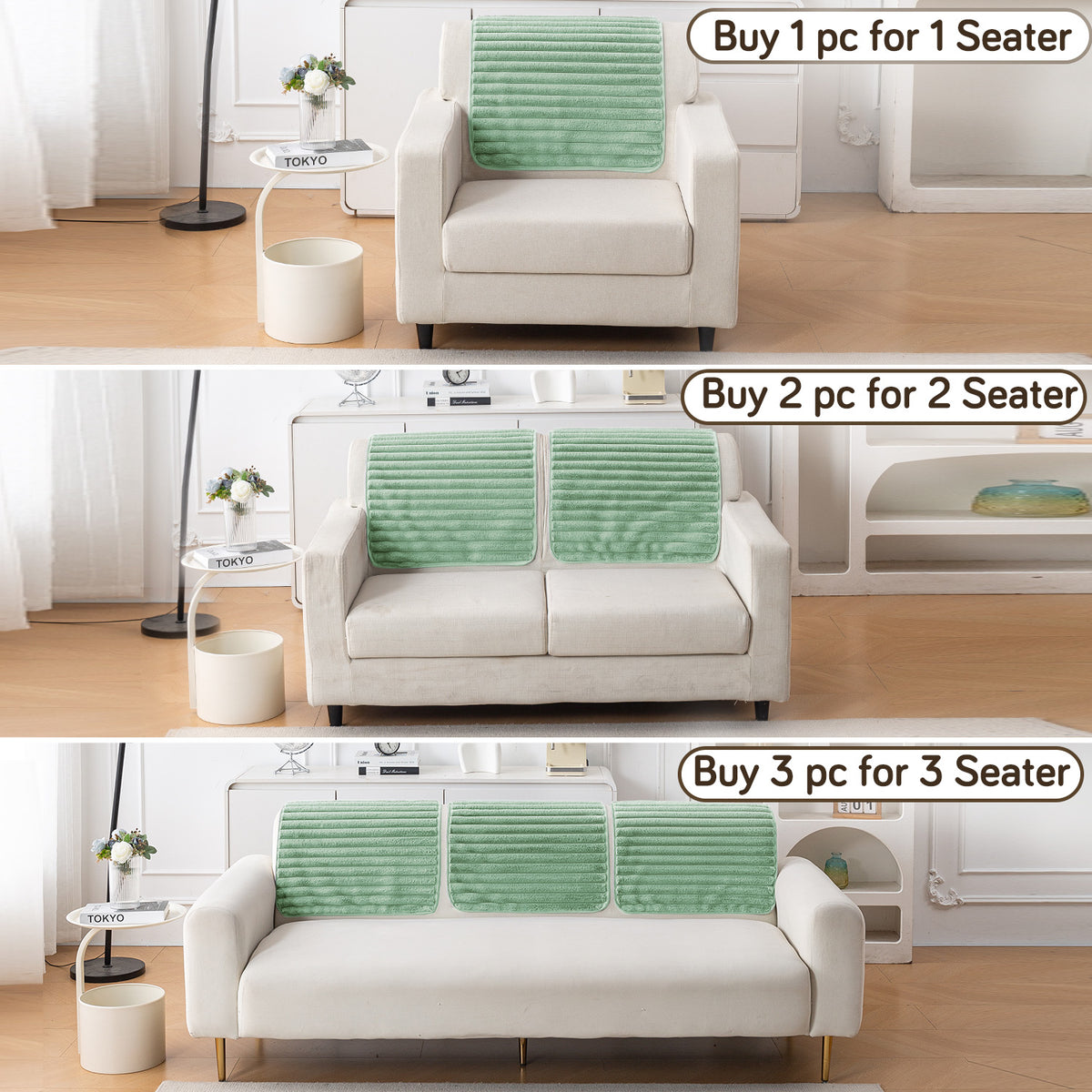 Faux Rabbit Fur Plush Anti-Slip Sofa Mat |Snuggle Fur Sage Green