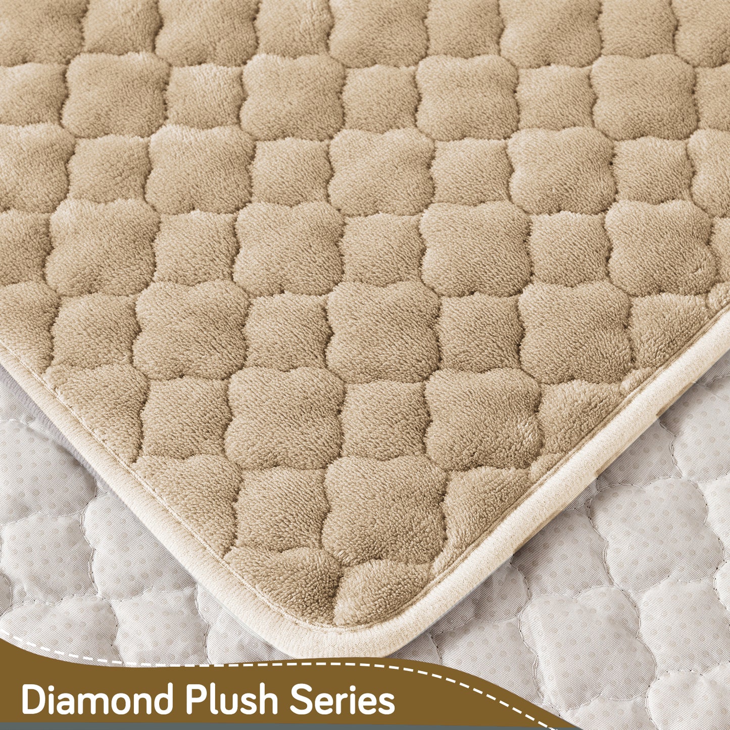Diamond Plush Pebble Quilted Sofa Cover Mat, Beige