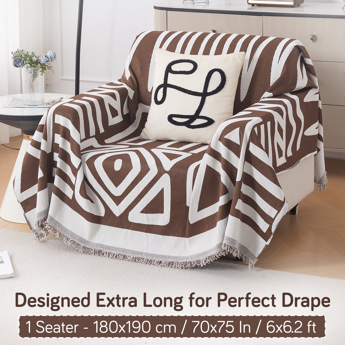 Buy Chocolate Brown Colour Urban Tribe Chenille Single Seater Sofa Throw | HOKIPO