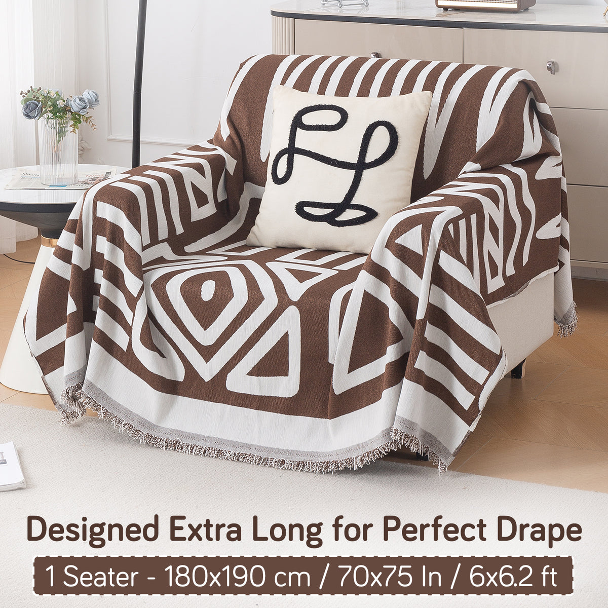 Buy Chocolate Brown Colour Urban Tribe Chenille Single Seater Sofa Throw | HOKIPO