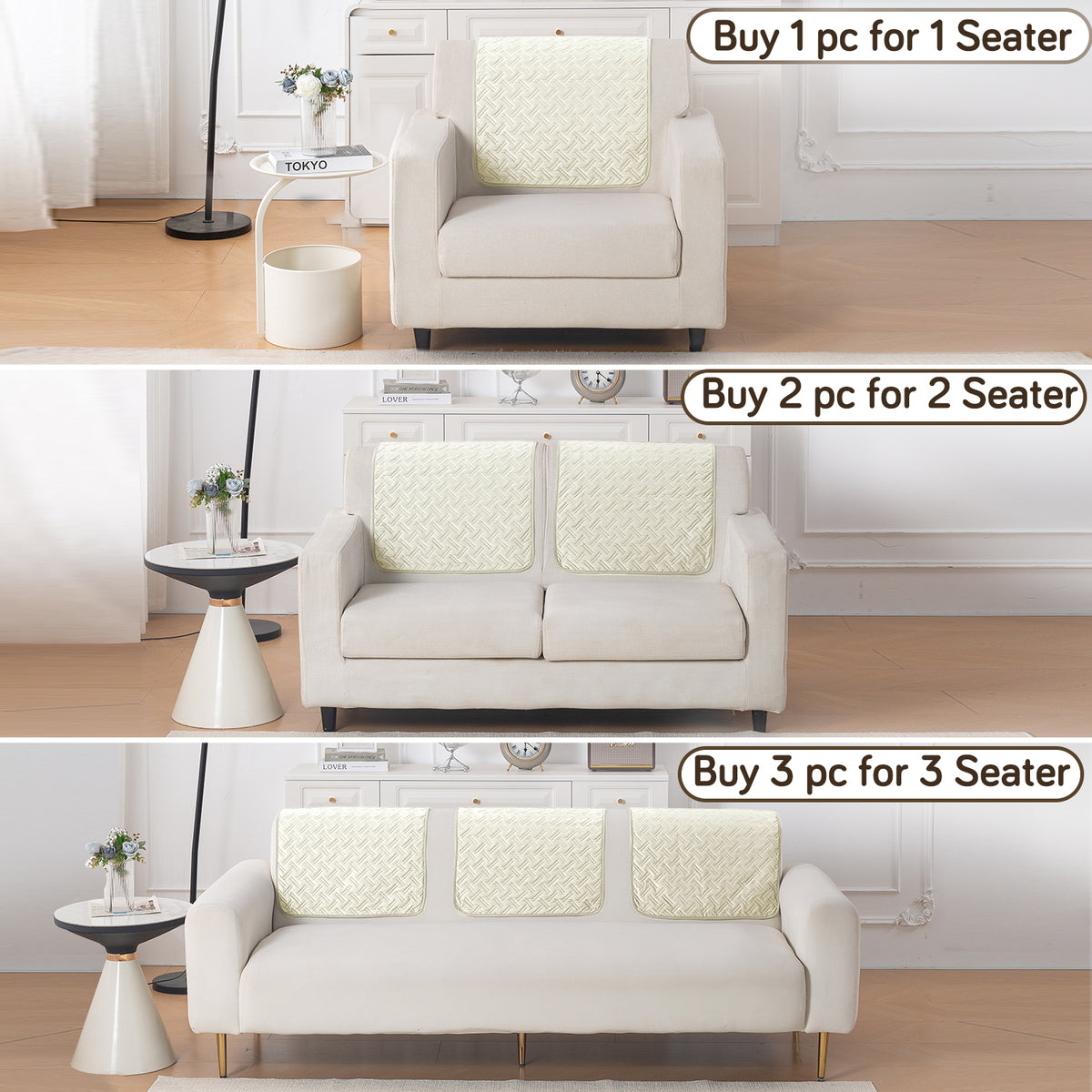 Softline Quilted Sofa Cover Mat, Butter Cream