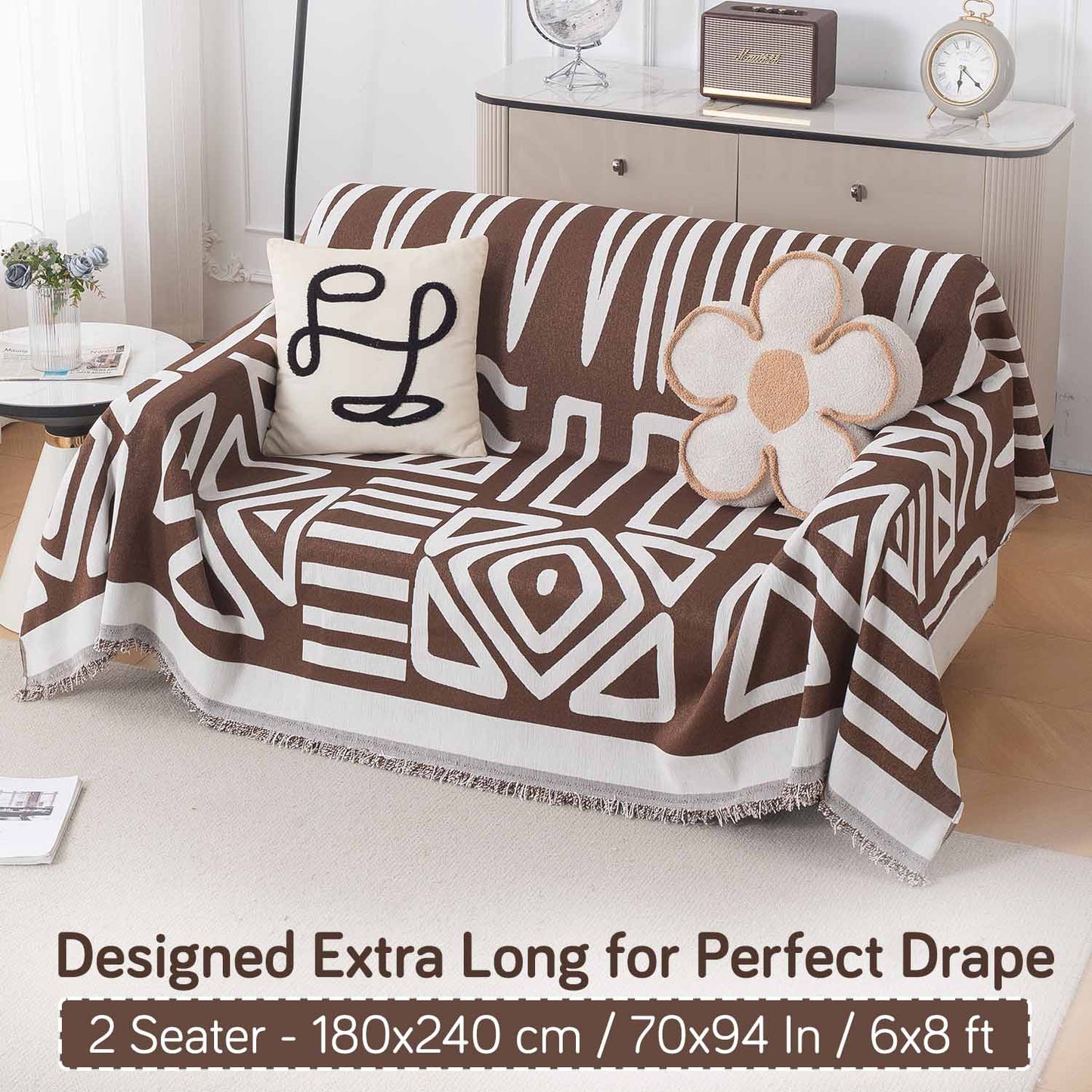 Urban Tribe Premium Chenille Fabric Sofa Cover Throw, Chocolate Brown