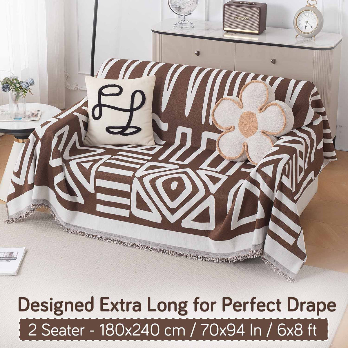 Urban Tribe Premium Chenille Fabric Sofa Cover Throw, Chocolate Brown