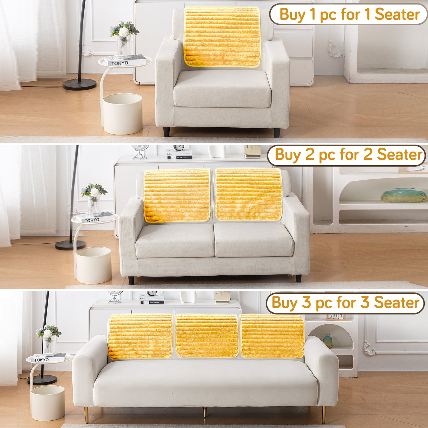 Faux Rabbit Fur Plush Anti-Slip Sofa Mat |Snuggle Fur Mustard Yellow