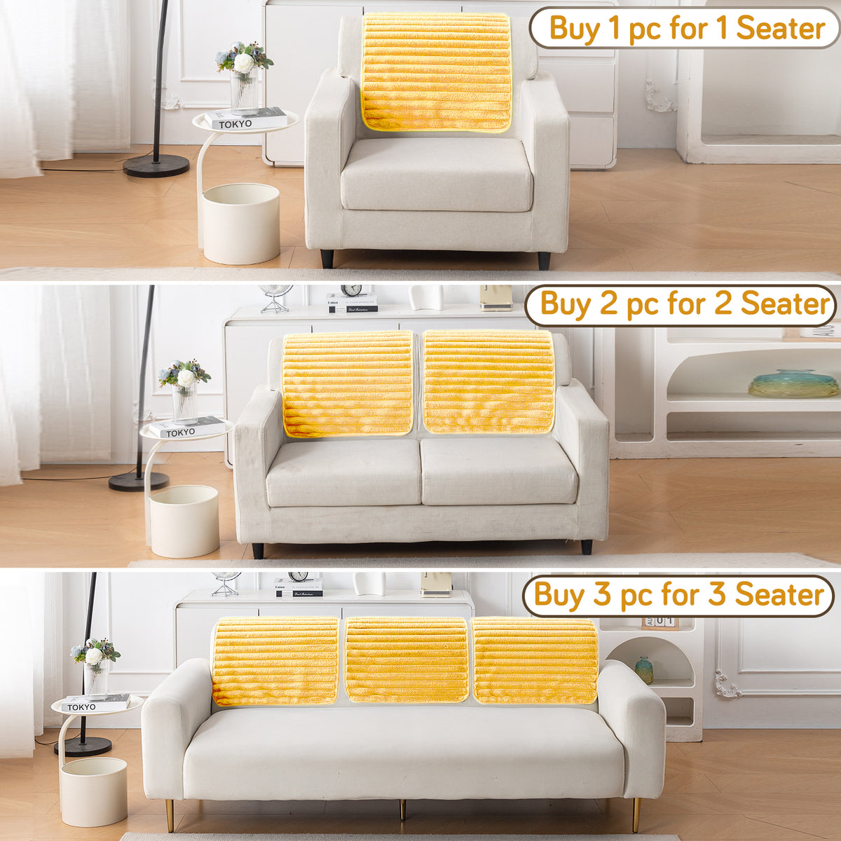Faux Rabbit Fur Plush Anti-Slip Sofa Mat |Snuggle Fur Mustard Yellow