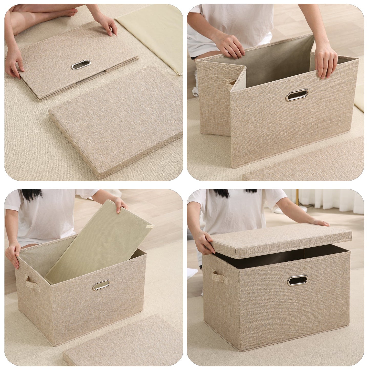 Multipurpose Foldable Storage Box with Lid, Medium / Large / Extra Large, Beige