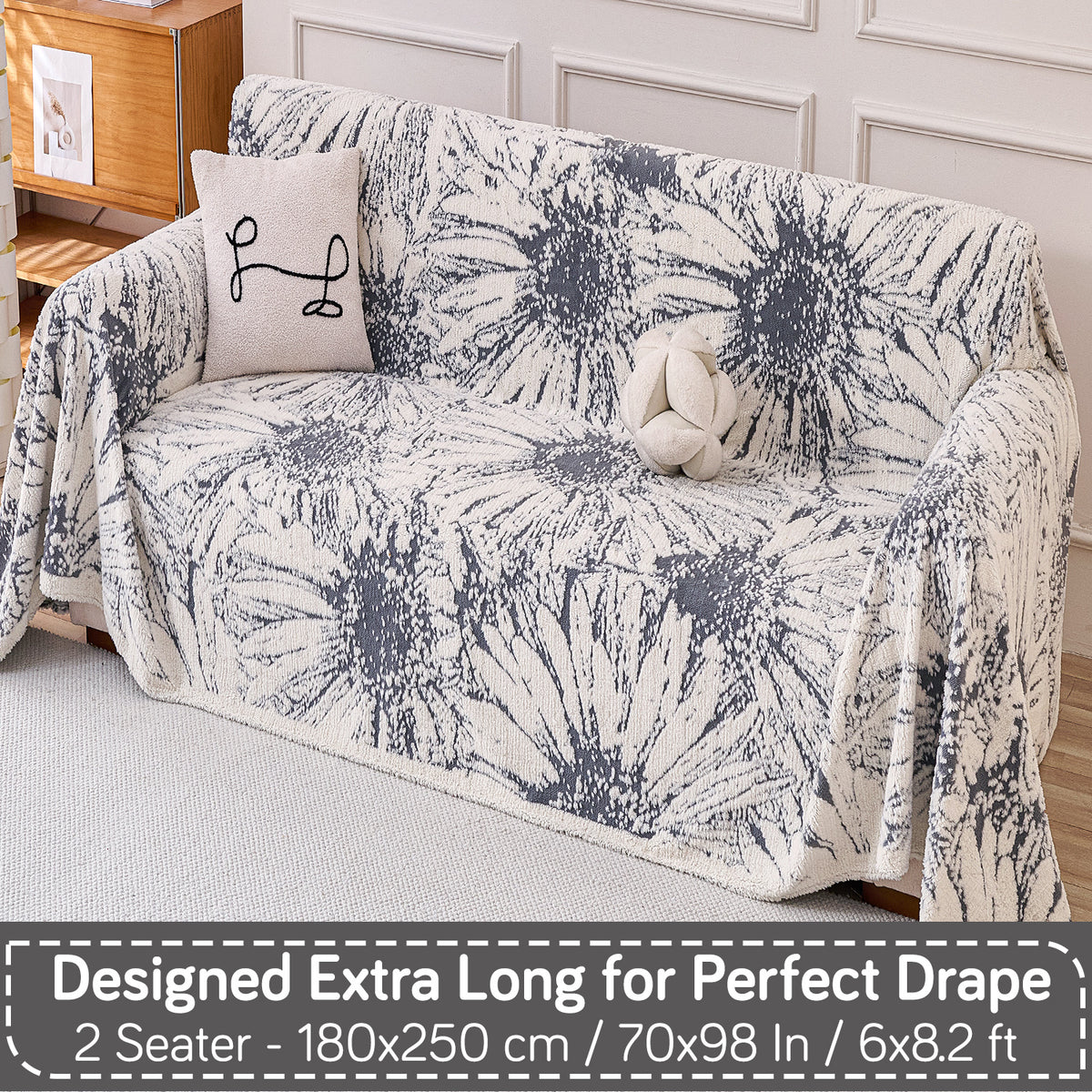 Buy Frost Grey Colour DaisyBloom Series Luxury Plush Sofa Throw – 2 Seater Sofas | HOKIPO
