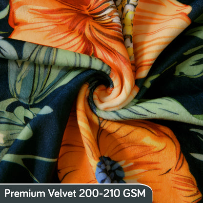 Premium Printed Velvet Dining Chair Cover Set, Teal Twilight Garden