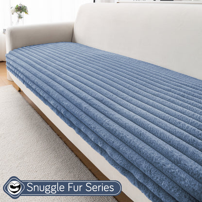 Faux Rabbit Fur Sofa Cover Combination Set, 'Snuggle Fur Series' Denim Blue