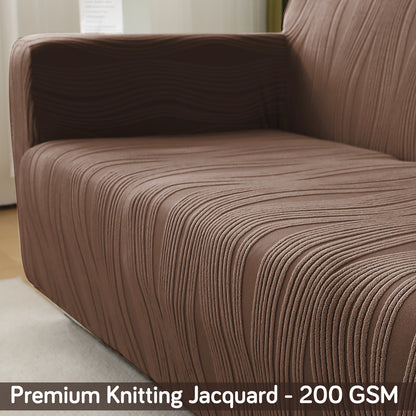 200gsm Knitting Jacquard Sofa Cover 1/2/3/4 Seater Fully Covered, Chocolate Brown