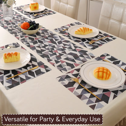 Color Splash PVC Mats for Dining Table, Triangular Mosaic - Burgundy Red