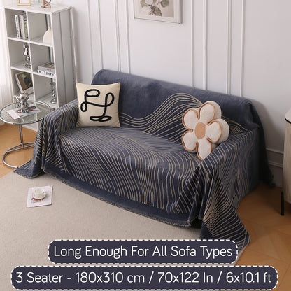 WaveLoom Collection Printed Chenille Sofa Cover Throw Blanket, Dark Grey