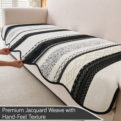 'Valenca Wavy Luxe Series' Boho Geometry Sofa Cover Mat, Midnight Black
