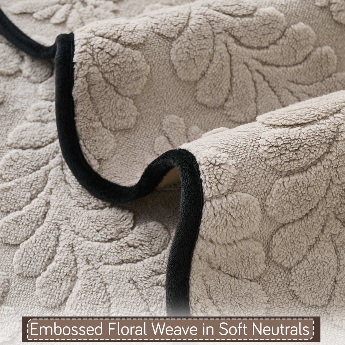 'Wavy Petal Crest Series' Plush Sofa Cover Throw for Complete Sofa, Soft Brown