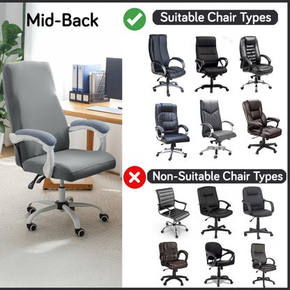 Office Chair Cover for Desk Chair (Mid-Back) – 140 GSM Stretch Fabric – Washable, Durable & Anti-Slip – Fits Mid-Back Office Chairs, Smoke Grey