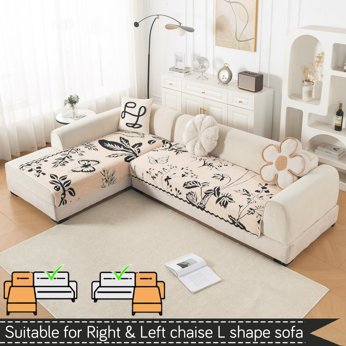 Luxury Plush Sherpa Anti Slip Combination Sofa Mat, 'Noirea Series'|Butterfly Garden