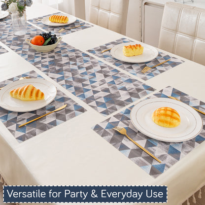 Color Splash PVC Mats for Dining Table, Geo Triangles - Slate Blue