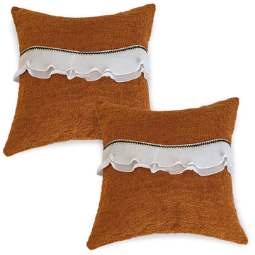 French Classic Frill Sofa Cushion Cover with Elegant Wavy Lace Design - Copper Orange
