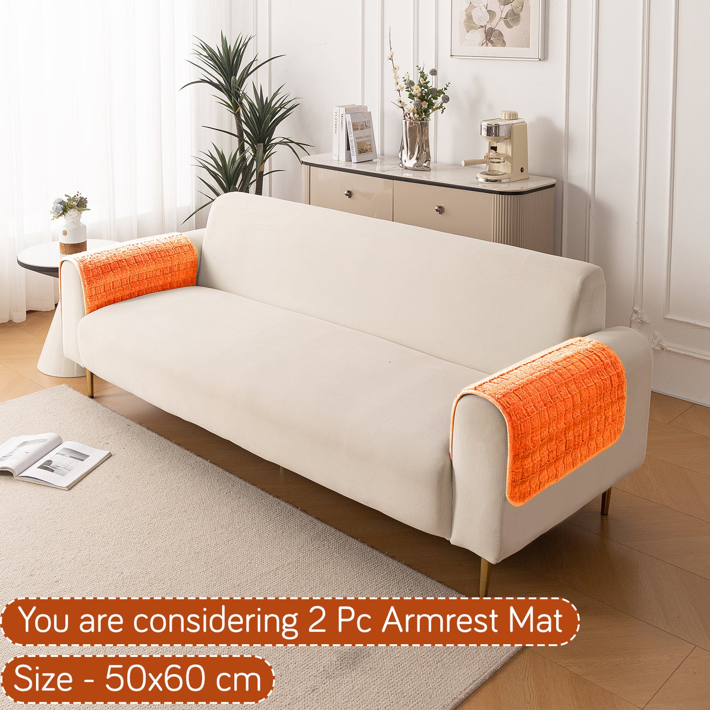 Premium Plush Set of 2 Sofa Armrest Covers, Orange