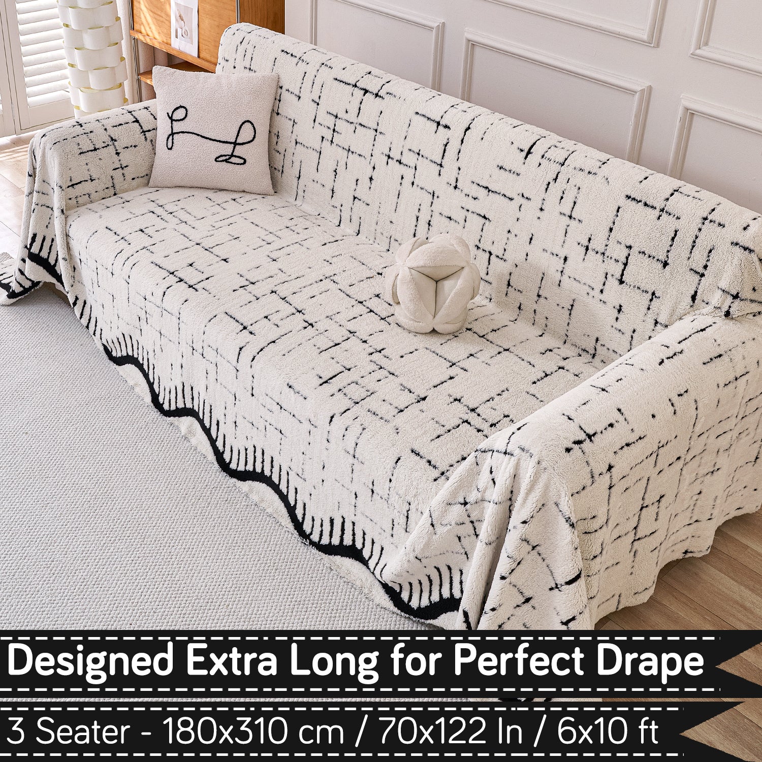 Buy Off-White Colour Supple Soft Wavy Plush Sofa Throw – 3 Seater Sofas | HOKIPO