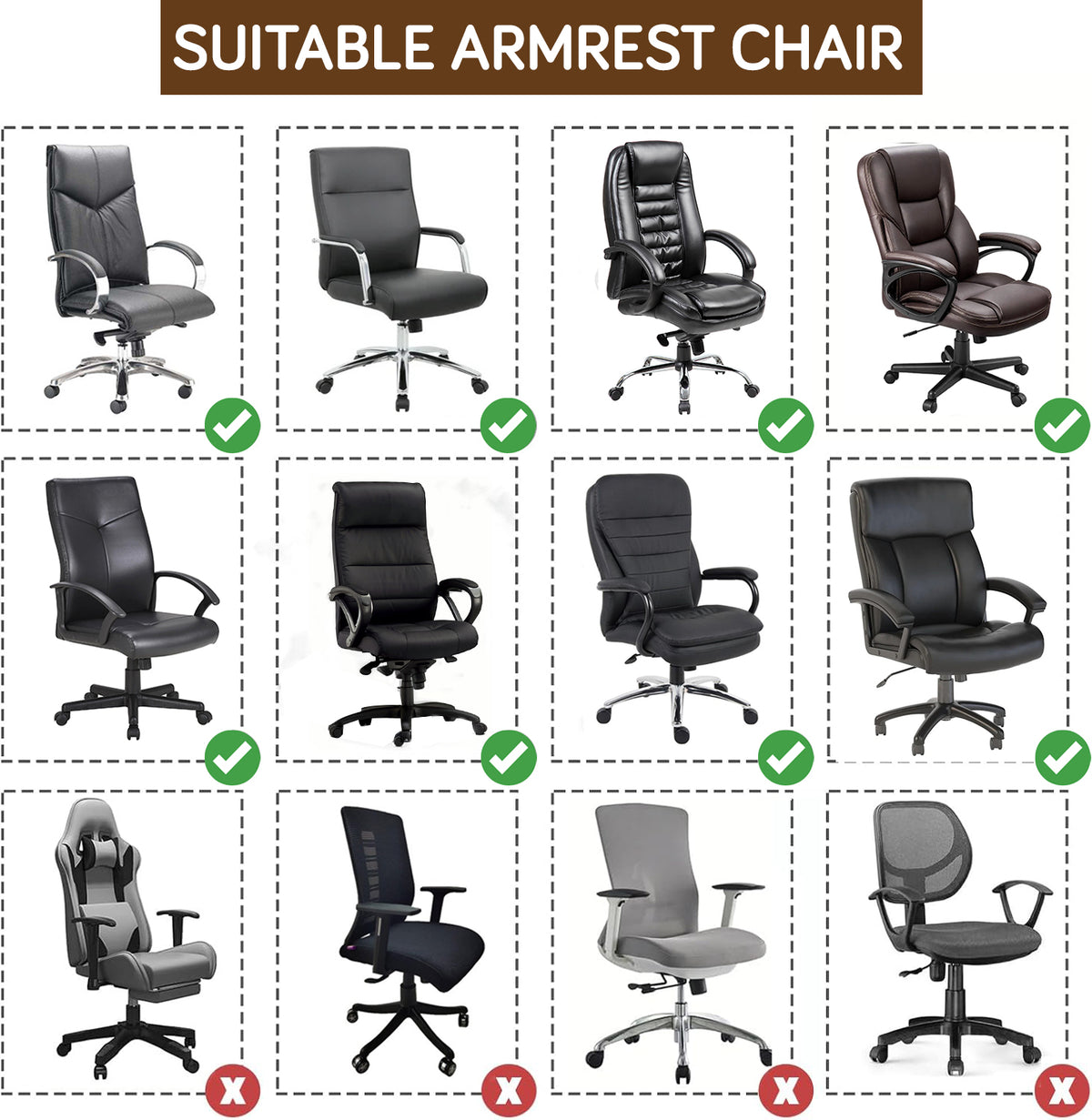 140gsm Armrest Covers for Office Chair (Zipper Style), 1 Pair, Camel