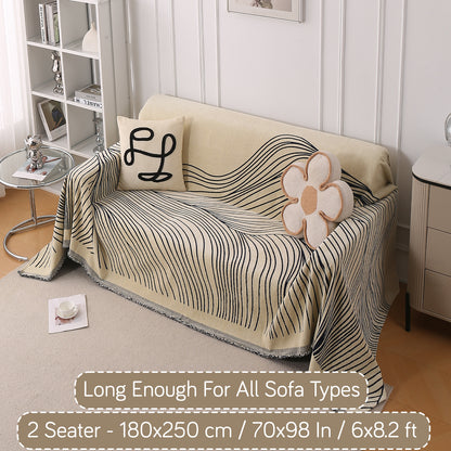 WaveLoom Collection Printed Chenille Sofa Cover Throw, Navy Blue