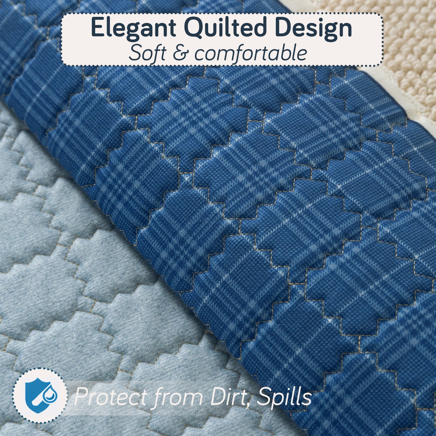 'Comfort Grid Series' Premium Quilted 5 (3+1+1) Seater Sofa Cover Set with Foam Filling | Ice Blue