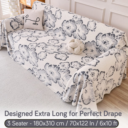 Buy Pearl Grey Colour Camellia Blossom Luxury Plush Sofa Throw – 3 Seater Sofa | HOKIPO