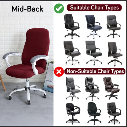 Water Repellent Office Chair Cover for Desk Chair (Mid-Back) – 210 GSM Stretch Jacquard – Washable, Durable & Anti-Slip – Fits Mid-Back Office Chairs, Burgundy