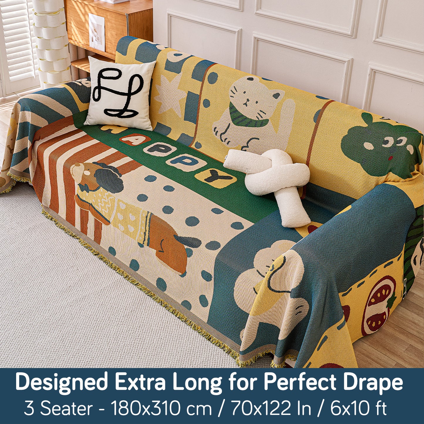 All-Season Chenille Sofa Throw, Cuddle Friends Series