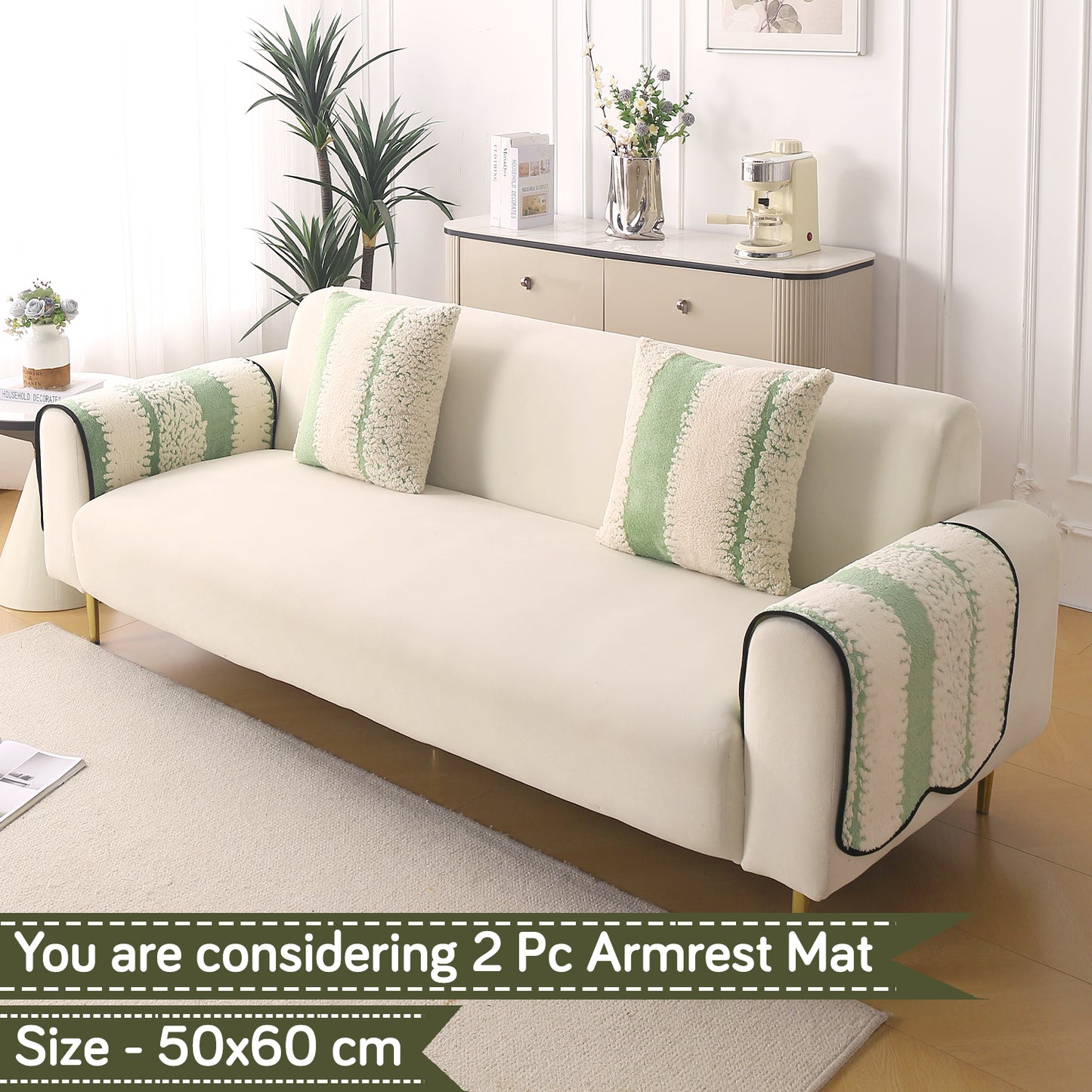 Luxury Wavy Plush Anti-Slip Sofa Cover Mats - Pistachio Green