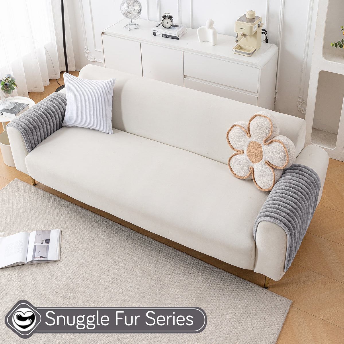 Faux Rabbit Fur Plush Anti-Slip Sofa Mat |Snuggle Fur Grey