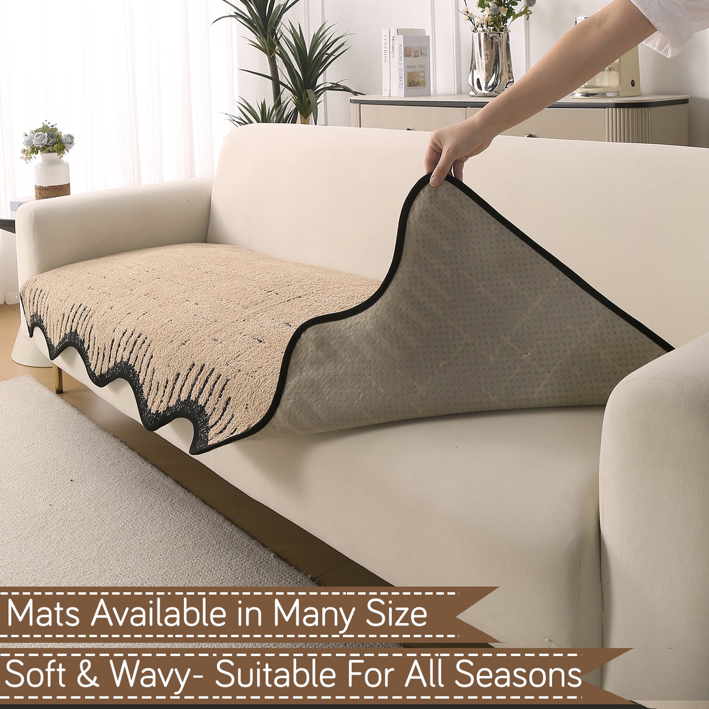Premium Supple Soft Wavy Sofa Cover Mat, Brown
