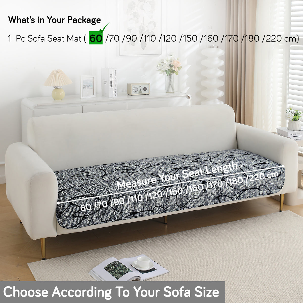 Water Repellent + Waterproof Quilted Sofa Mats, Intense Grey Abstract Floral
