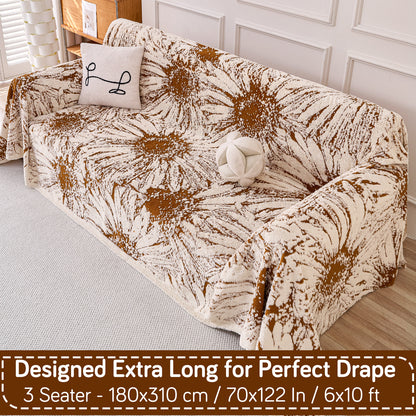 Buy Autumn Brown Colour DaisyBloom Series Luxury Plush Sofa Throw – 3 Seater Sofas | HOKIPO