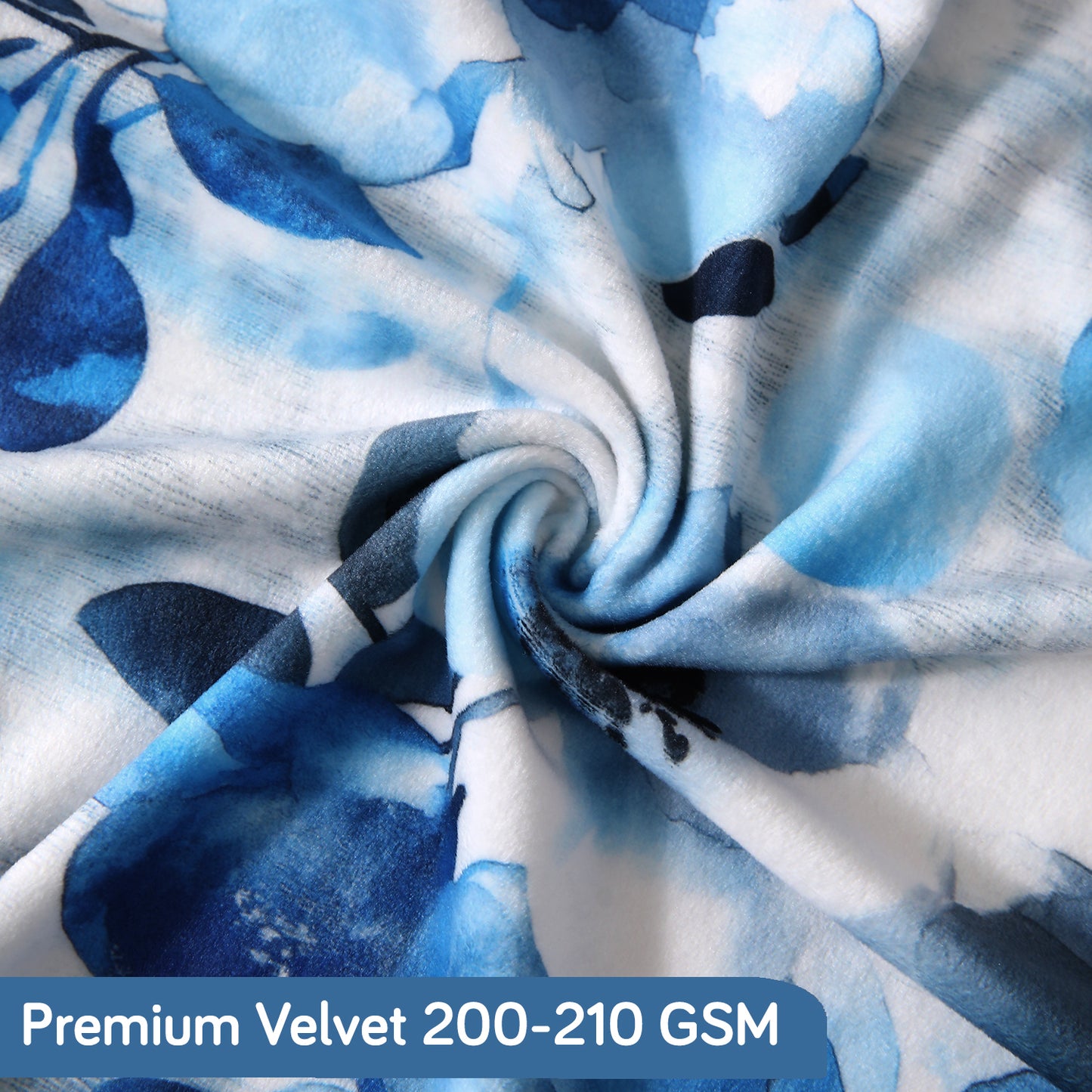 Premium Printed Velvet Dining Chair Cover Set, Blue Azure Botanical