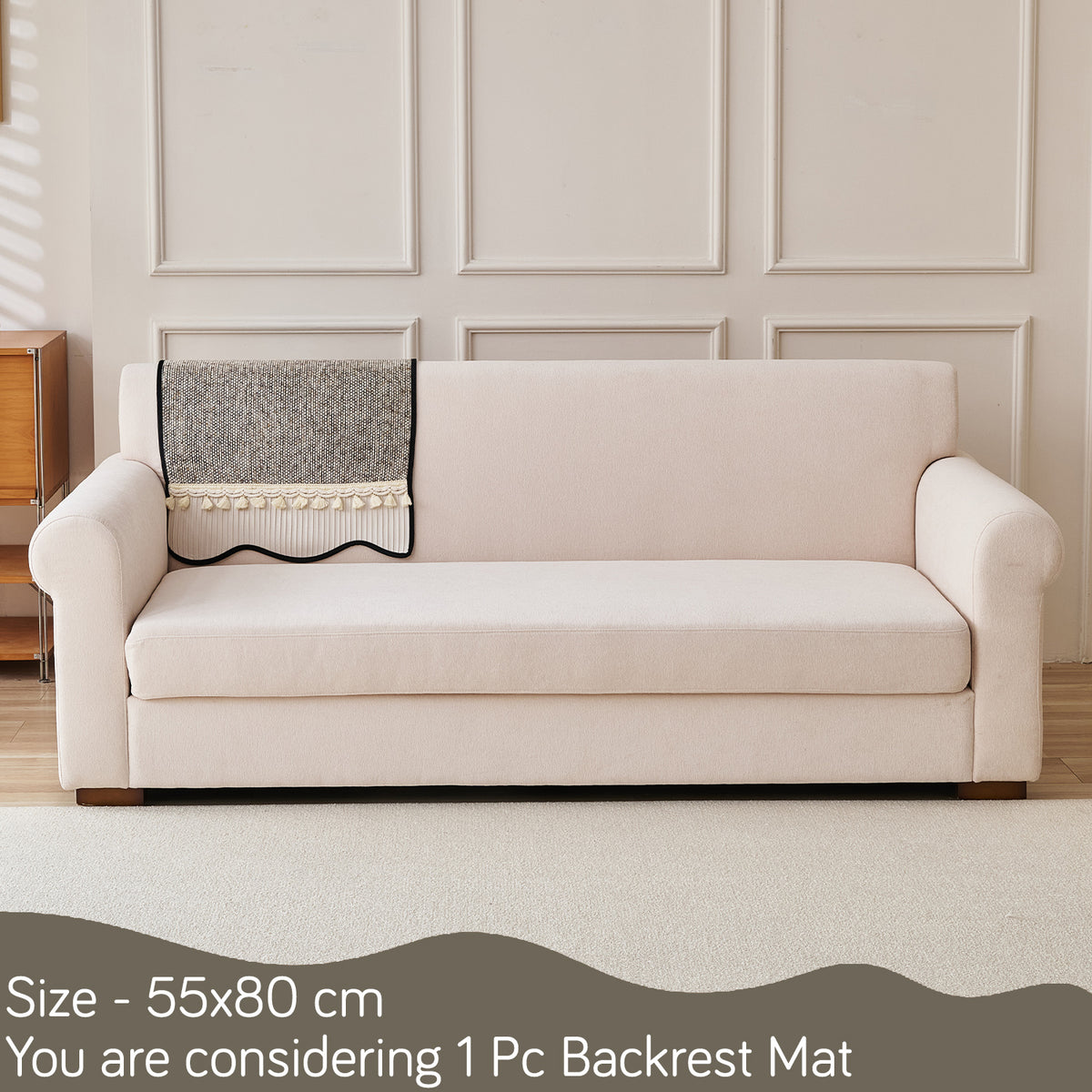 'Wavy Royale Series' Thick Woven Weave Chenille Sofa Cover with Tassel, Taupe Mist
