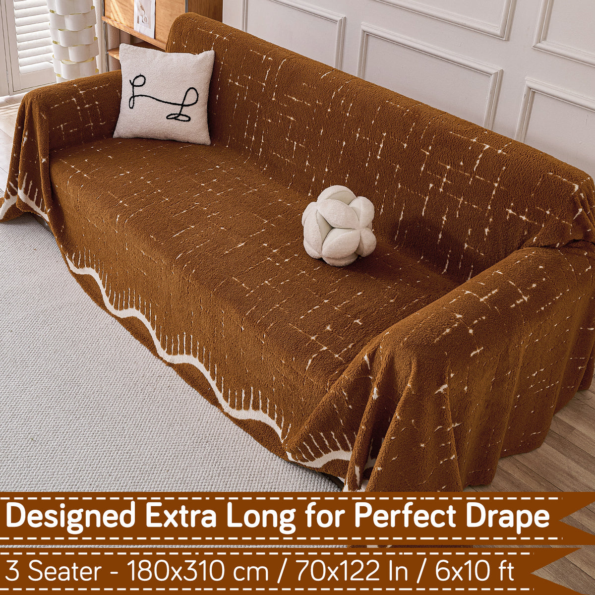 Buy Brown Colour Supple Soft Wavy Plush Sofa Throw – 3 Seater Sofas | HOKIPO