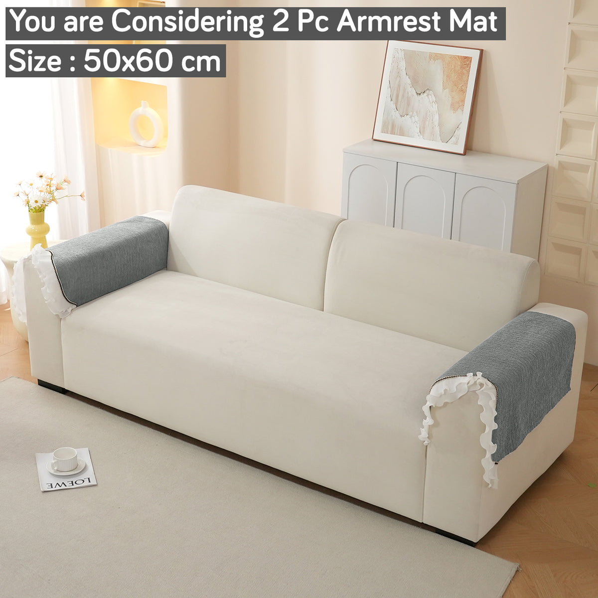 French Classic Frill Wavy Sofa Cover Mat, Moonstone Grey