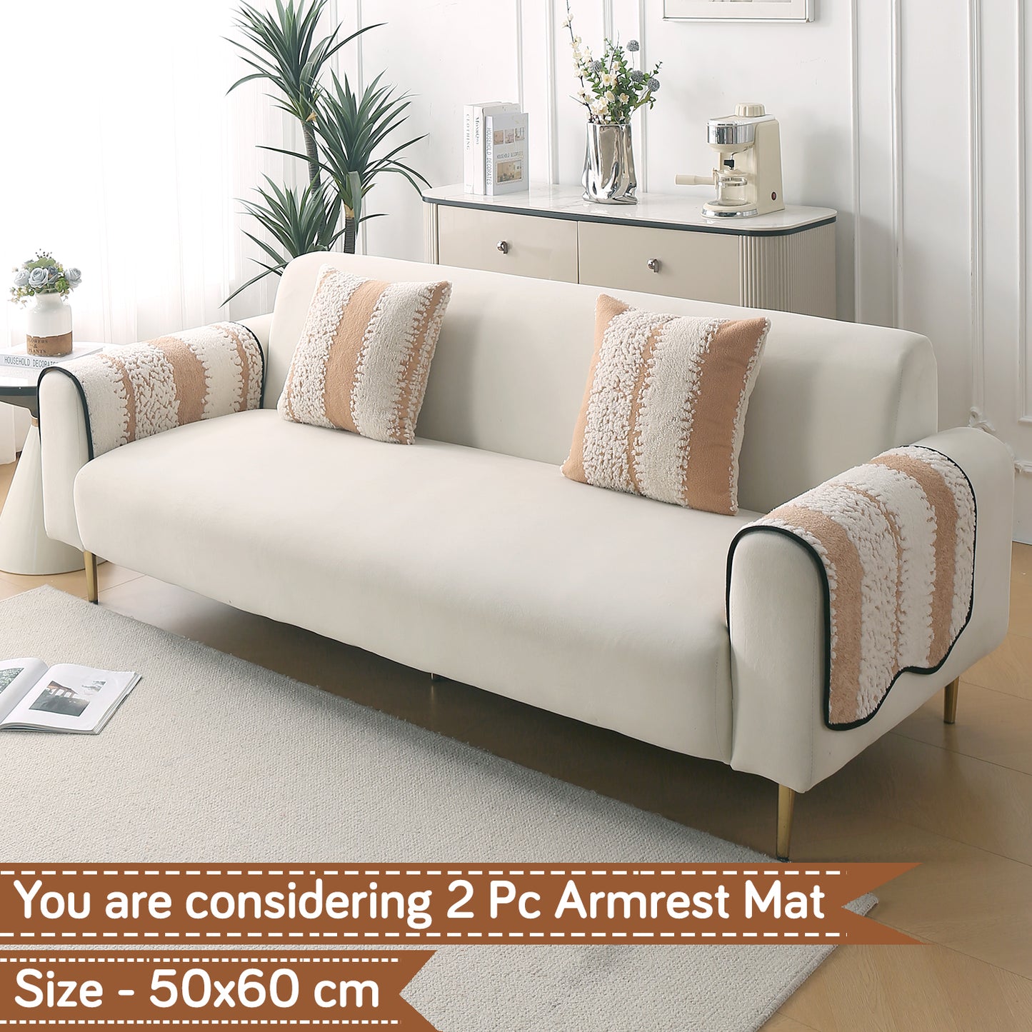 Luxury Wavy Plush Anti-Slip Sofa Cover Mats - Desert Brown