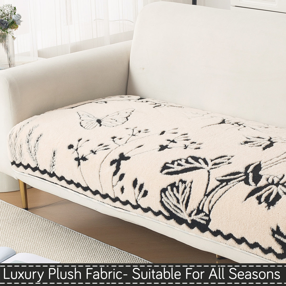 Luxury Plush Sherpa Anti-Slip Sofa Cover Mat, 'Noirea Series'| Butterfly Garden